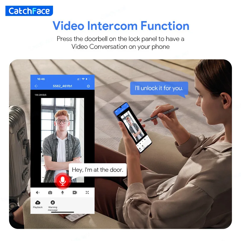 Video Intercom TTLock App WiFi Remote Unlocking Smart Lock Automatic Digital Fingerprint Lock with Camera