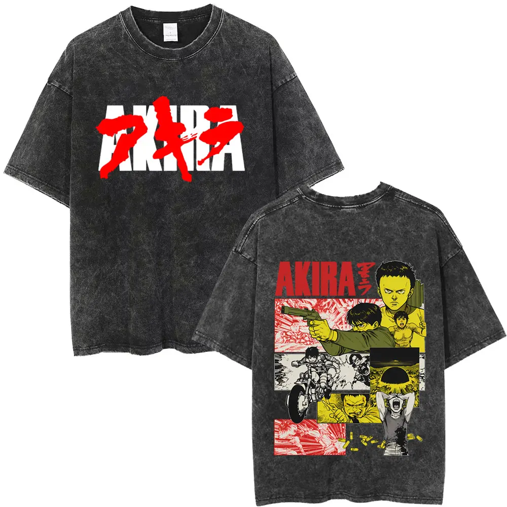 

Anime Akira Retro Washed T Shirt Japanese Science Fiction Cartoon Movie Shima Tetsuo Merch T-shirt Men Manga O-collar T-shirts