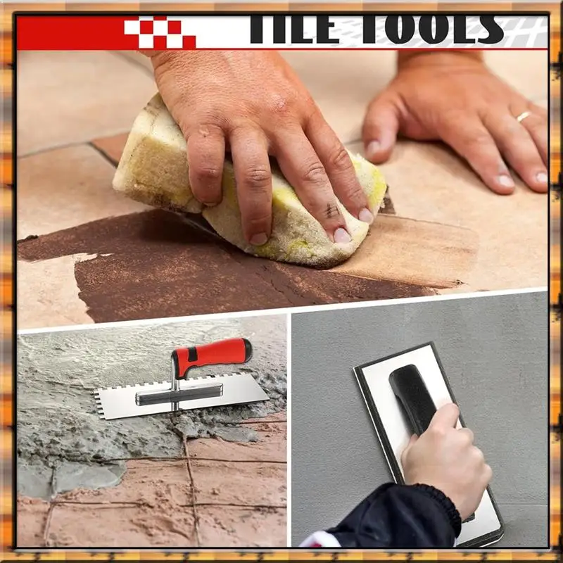 A78K新型タイルツールセット、スクエアこて1本、ゴム製グラウトフロート1本、グラウトスポンジ2本、壁床タイル張り、グラウト注入用