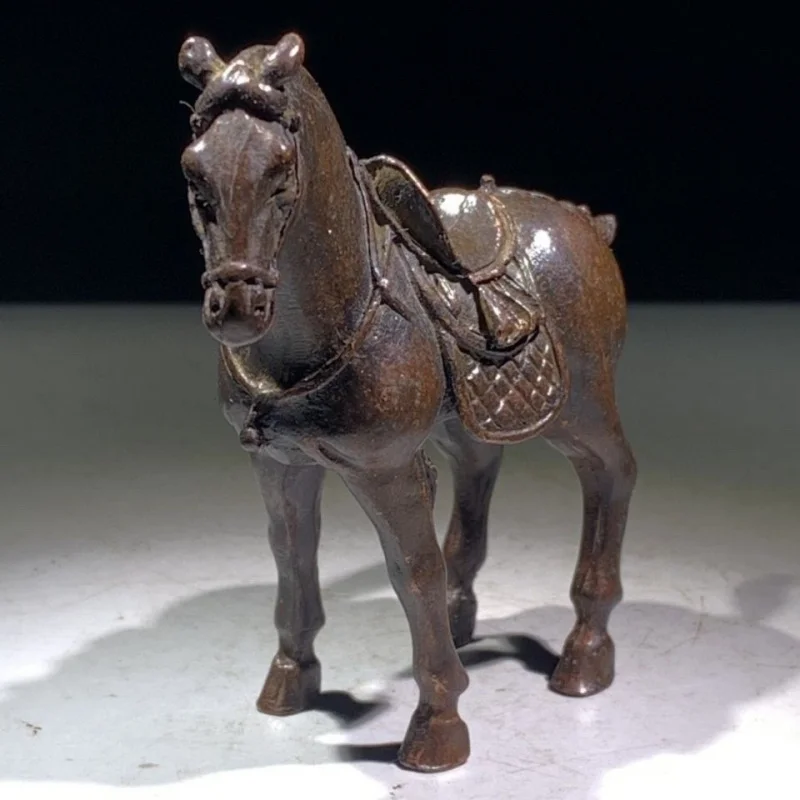 Antique Bronze Collection Antique Solid Copper Small Tang Horse Ornament Steed Horse with Saddle Pony Small Copper Horse Hand Pi