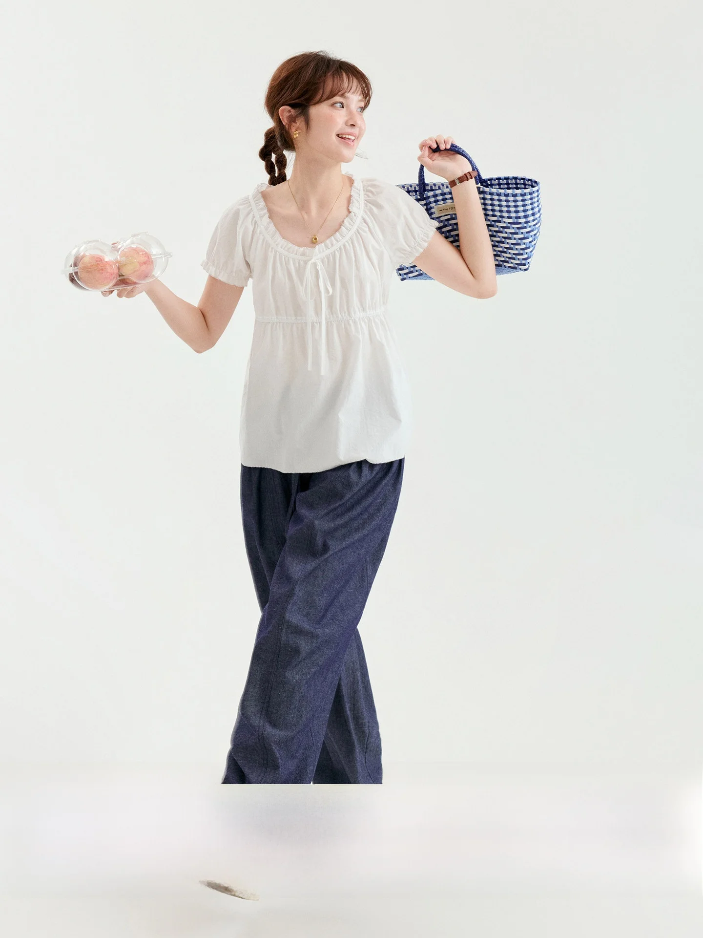 AMUU Original White Ruffle Collar Shirt Women's Summer New Short Sleeve Loose Fit Comfortable Breathable Lenzing Fabric