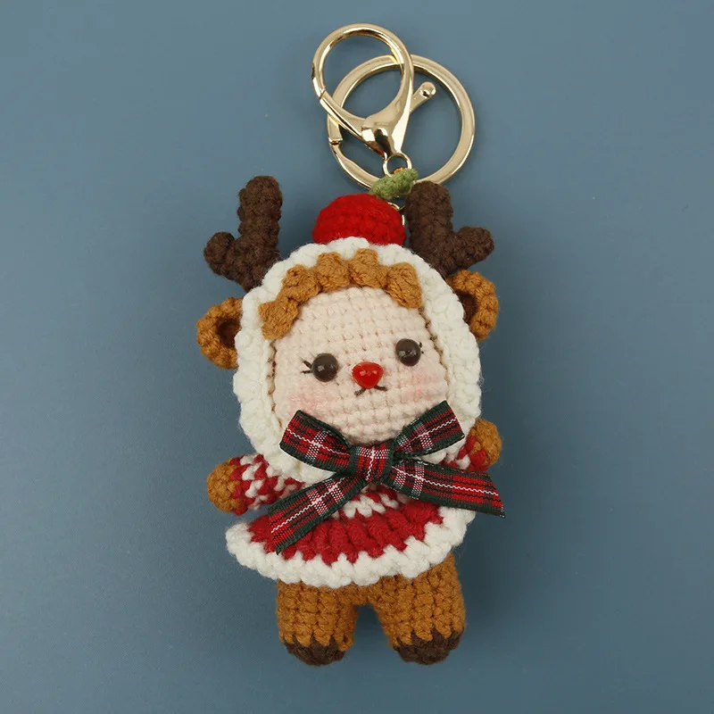 Niedlicher gehäkelter Elch-Anhänger, handgefertigter gewebter Hirsch-Schlüsselanhänger, gestrickte Puppe, weihnachtliches Hängeornament, liebenswertes Geschenk – Detail 5