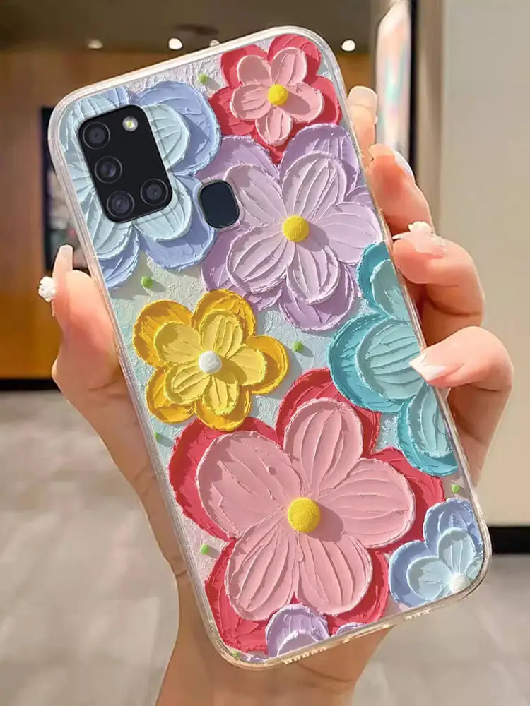 For Samsung Galaxy A10 A11 M11 A21s A20 A30 M10S A20E A20S A56 Case Butterfly Oil Flower Clear Phone Cover Soft Bumper Fundas