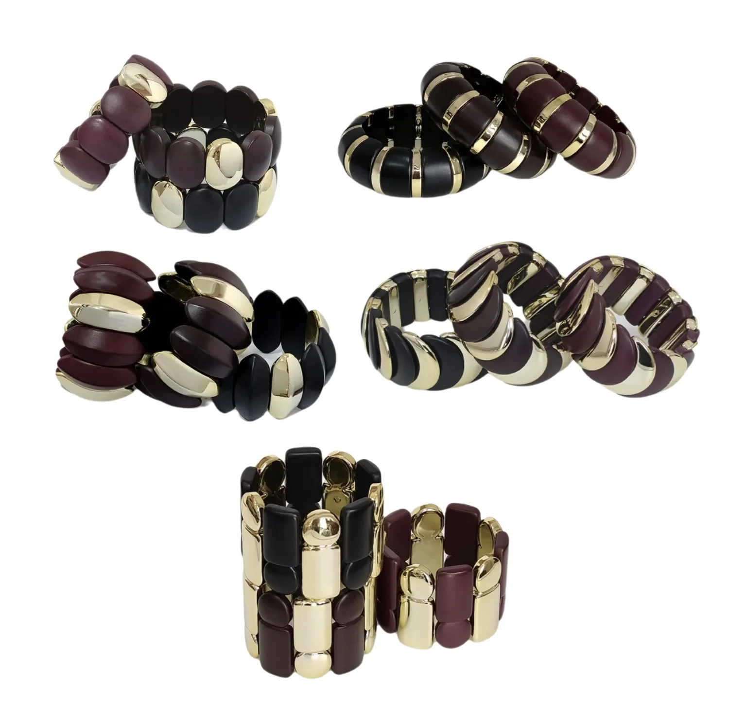

Maillard Multi-color Imitation Wood Grain Acrylic Splicing Bracelet, Round Beads, Various Hand Rows Bangle