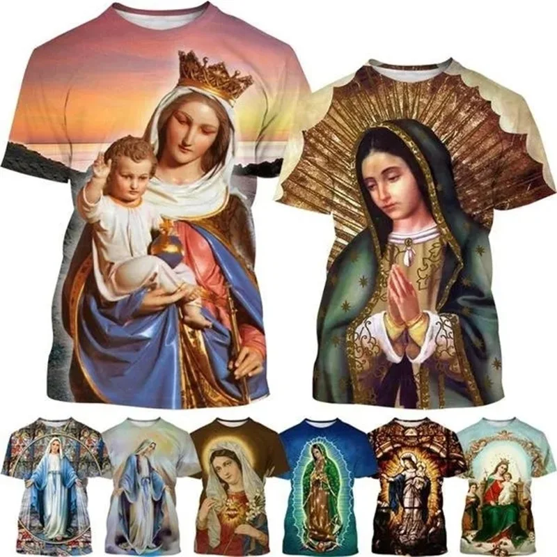 Guadalupe Virgin Mary Of Mexico 3D Print T-Shirt For Men Christian Our Lady Personality Tshirt Streetwear Short Sleeve Tee Tops