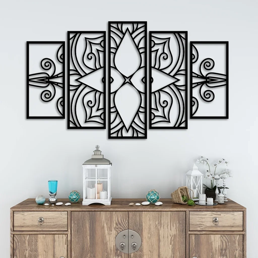 5pcs/Set, Mandala Wall Decor Laser Cutting Metal Wall Art, Metal Wall Hanging, Mandala Wall Decor Metal Art