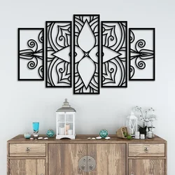 5pcs/Set, Mandala Wall Decor Laser Cutting Metal Wall Art, Metal Wall Hanging, Mandala Wall Decor Metal Art
