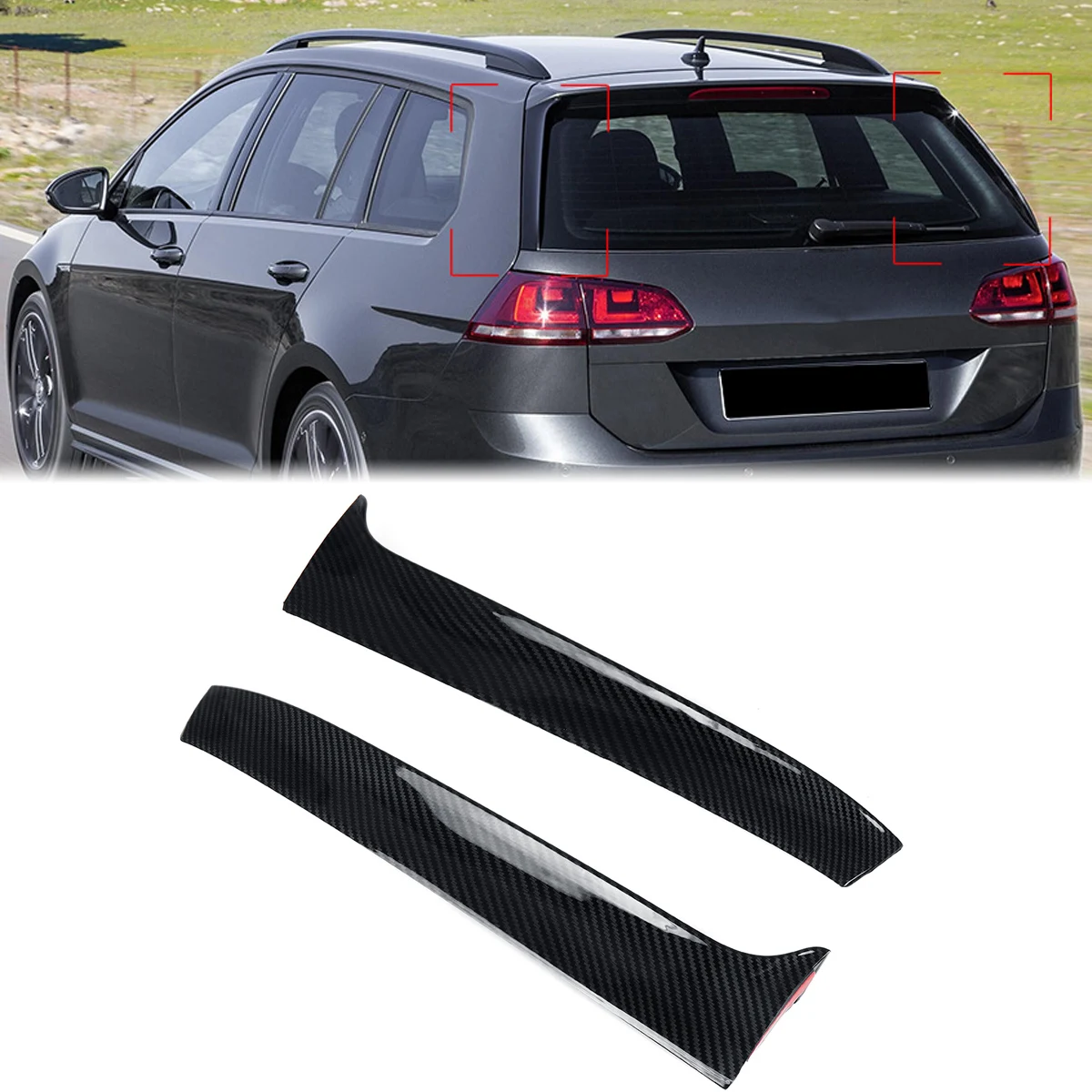 Glossy Black Carbon Fiber Look Rear Window Side Canards Splitter Spoiler For VW Golf 7 R Variant Wagen 2014 - 2017 Car Styling