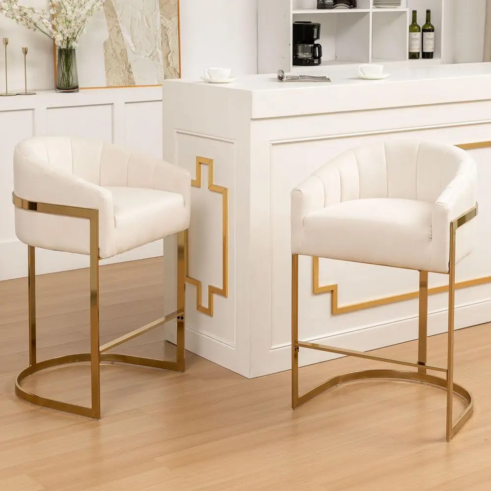 

Комплект из 2 барных стульев с регулировкой высоты, современные барные стулья-табуреты высотой 27 дюймов с изогнутой спинкой, барные стулья из золотистого бархата для кухонного острова, комфортные