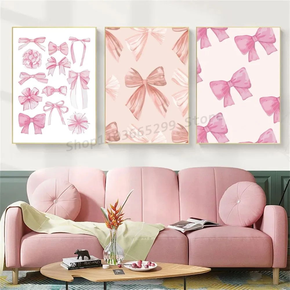 1pc Vintage Trendy Art Pink Bows Colorful Cherry College Poster Self-adhesive Art Waterproof Paper Sticker Wall Decor