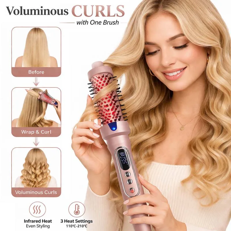 Digital Display Hot Curling Straightening Brush, Multi‑temperature Setting Anti‑scald Root Fluffy Styling Tool for All Hair Type