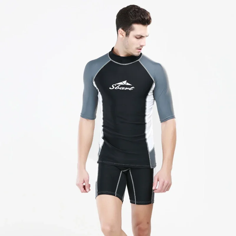 SBART-Short Sleeve Surfing T-Shirt and Swimming Short Pants for Men Sun Protection Swimwear Rash Guard UPF 50 + Rashguard