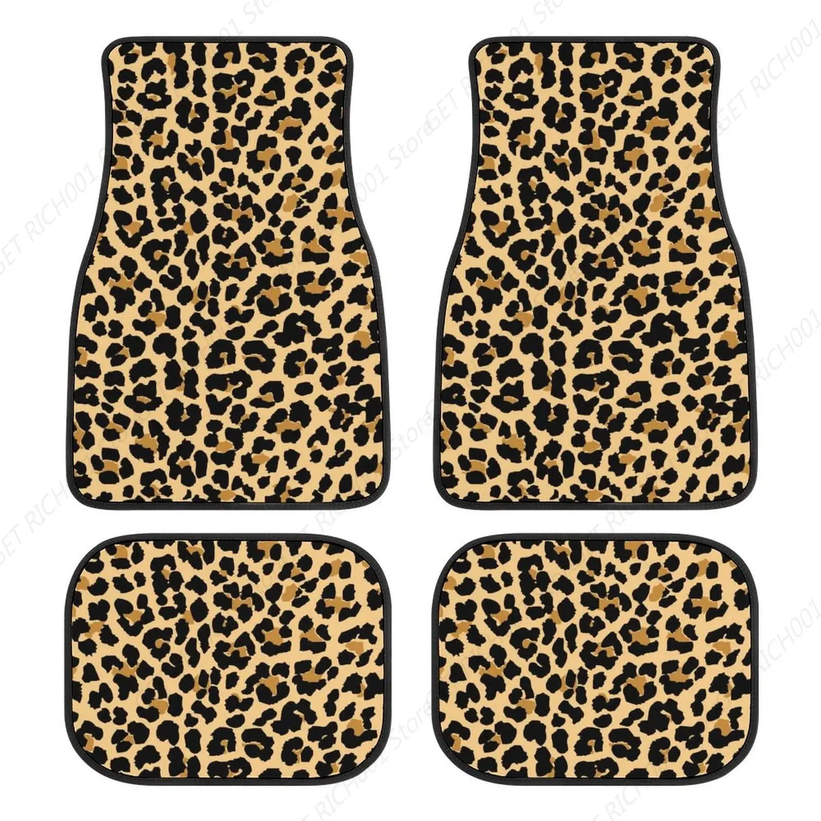 Stylish Leopard Print Custom 4 Pieces Car Floor Mats Car Carpets Full Sets Universal Fit for SUV, Vans Trucks All Weather