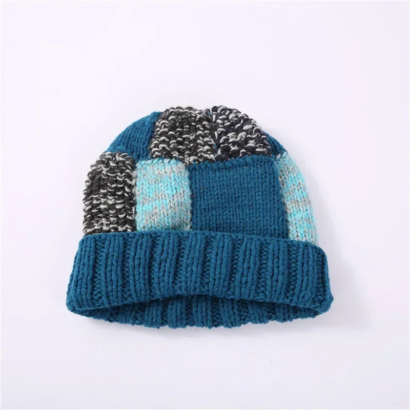 Autumn New Men's and Women's Knitting Hats Hand Woven Patchwork Pattern Personalized Fashionable Wool Caps