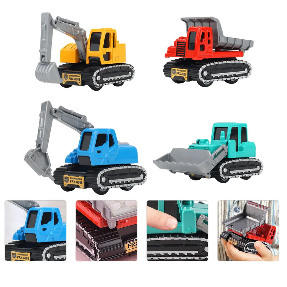 Voiture d'ingénierie rétractable en alliage, 4 pièces, Simulation de véhicule, cadeau interactif pour enfants, modèle de voiture d'ingénierie pour cadeaux de fête