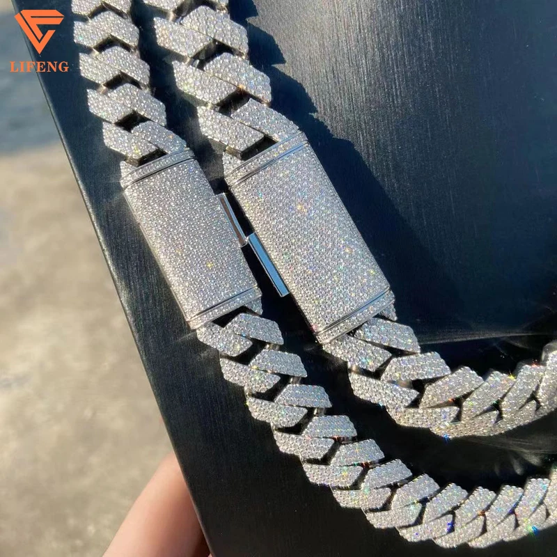 

Lifeng Jewelry15mm Cuban Chain Hip Hop Moissanite Diamond Cuban link chain Men Rapper Miami necklace