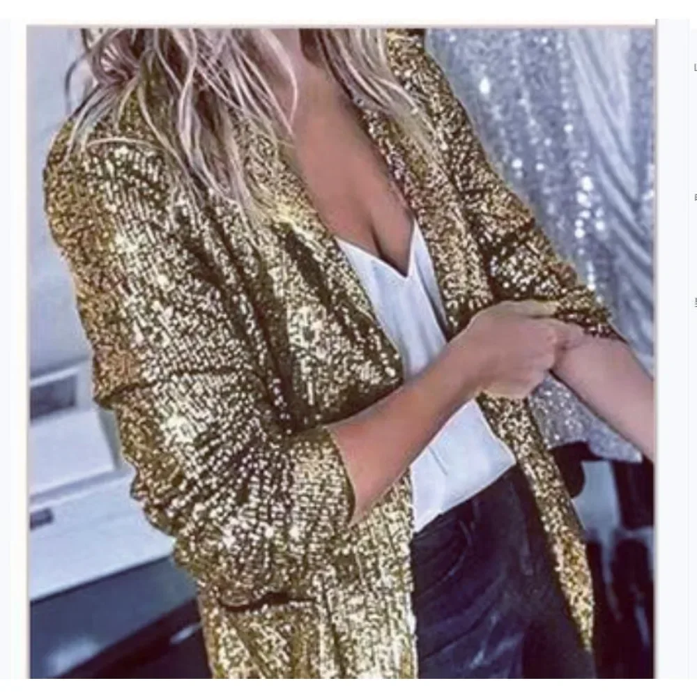 

Customized Casual Long Sleeve Elegant Small Suit Jacket Bright Sequins Lapel For Commuting Quick Sale On Ebay European American