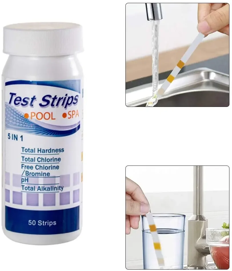 SPA Swimming Pool Water Tester Paper Hardness Tool50pcs Multipurpose 5 in 1 Chlorine PH Test Strips
