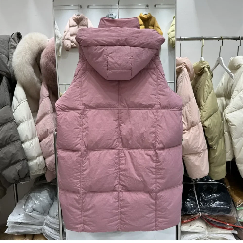 2024 New Long Hooded Thickened Loose Straight Warm Down Coat Casual Fashion Office Lady White Duck Down Jacket Women