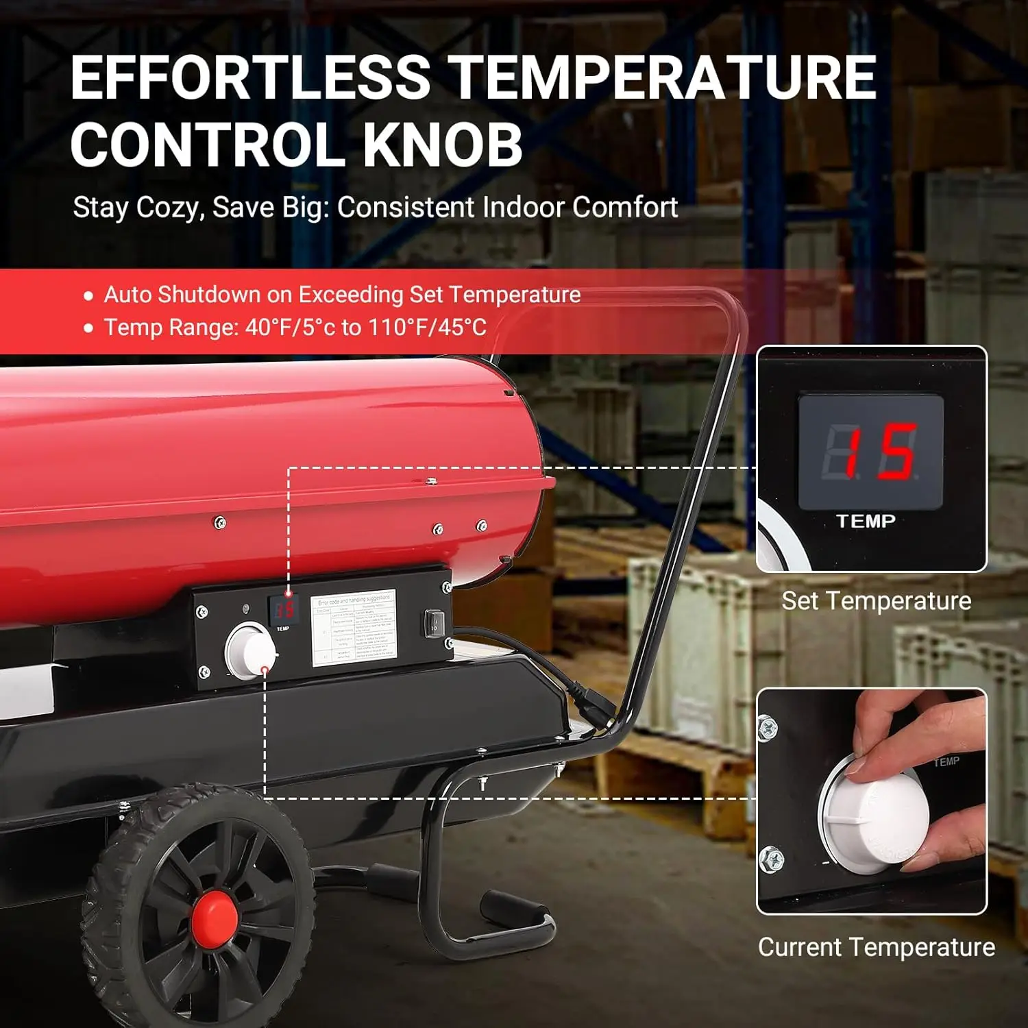 Kerosene Diesel Heater with Wheels, Portable Torpedo Space Heater with Thermostat Control for Outside, Jobsite, Garage, and Cons
