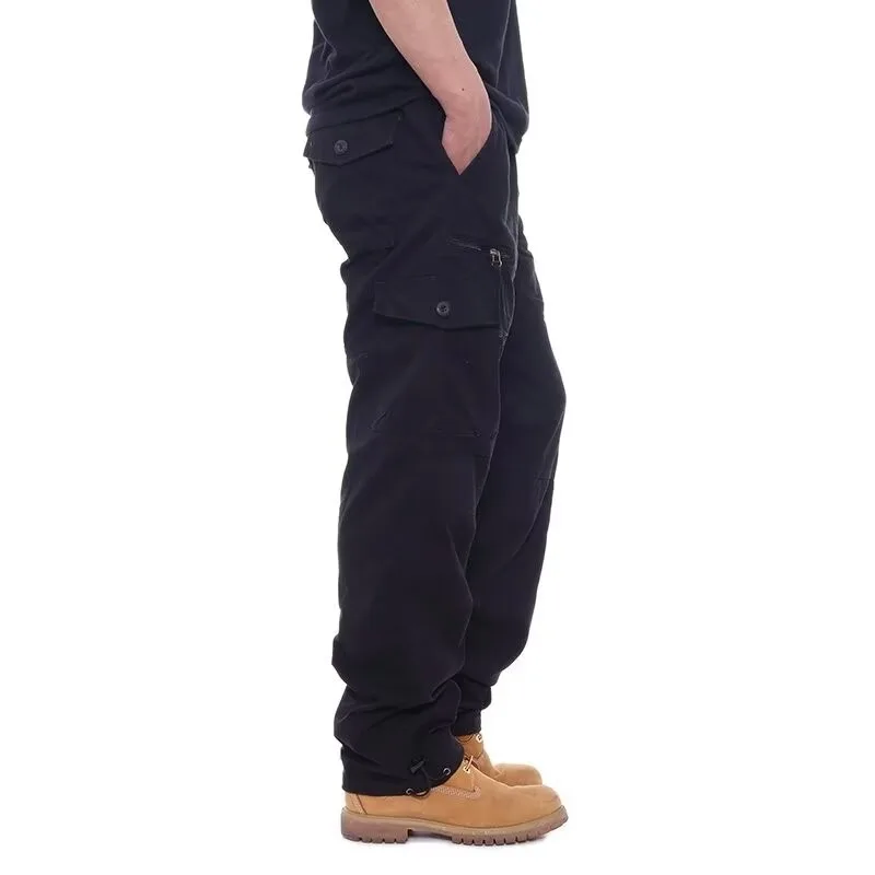 Pantalones Cargo de elasticidad más alta para hombre, ropa de trabajo holgada y recta, pantalones deportivos informales con muchos bolsillos