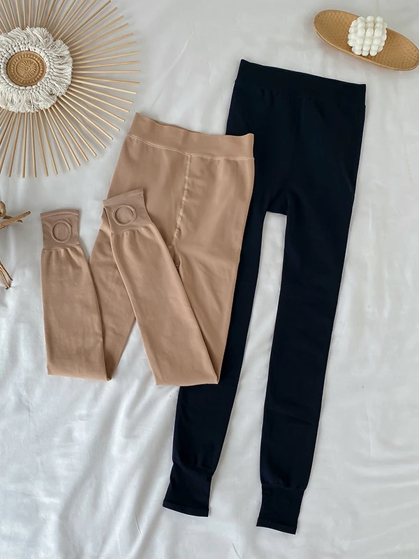 플러스 사이즈 기모 안감 나일론 타이츠 발목 길이 발가락 있는 레깅스 플러스 사이즈 여성용 편안한 신축성 있는 가을 겨울 타이츠