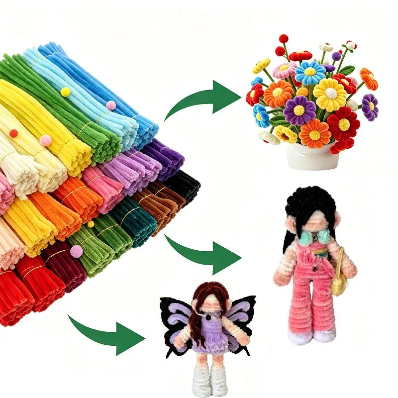 100 adet Şönil Çubuk Oyuncaklar DIY Şeritler Büküm Çubuğu Örs Tel El İşi Borusu Yaratıcı Hobi Çocuklar Peluş Çubuk Şönil Çubuklar
