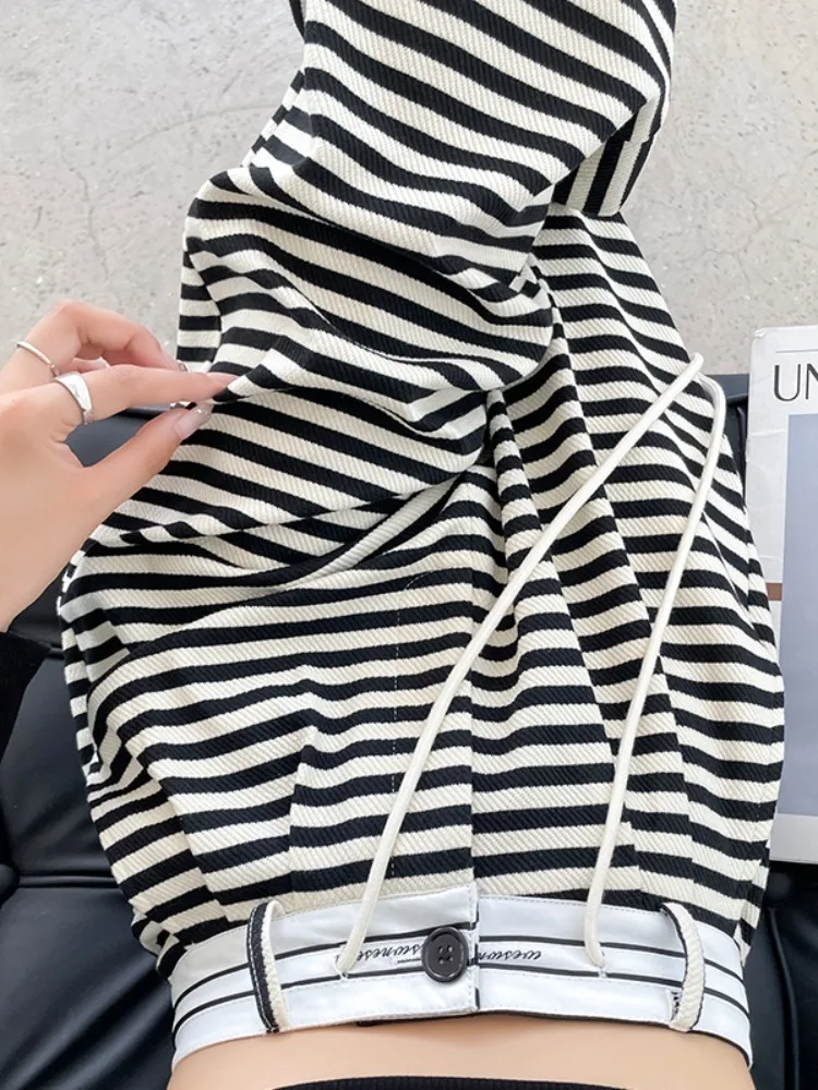 Black And White Striped Wide-Leg Trousers For Female Spring Autumn Thin New High Waist Vertical Casual Suit Pants Woman Clothing