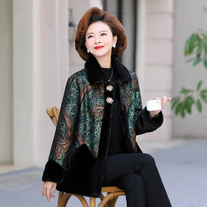 Moeder van middelbare leeftijd Verdikking namaakbont Uitloper Winter Dames Lange mouwen Nertsenbontjas Vrouwelijke grote maat 5XL bontjas