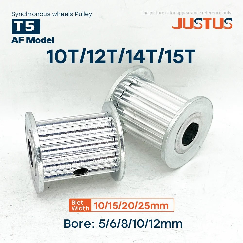 

T5-10T/12T/14T/15 Teeth Synchronous Wheels Bore 5/6/6.35-12mm Teeth Pitch 5mm AF Model For T5 Width 10/15/20/25mm Timing Belt