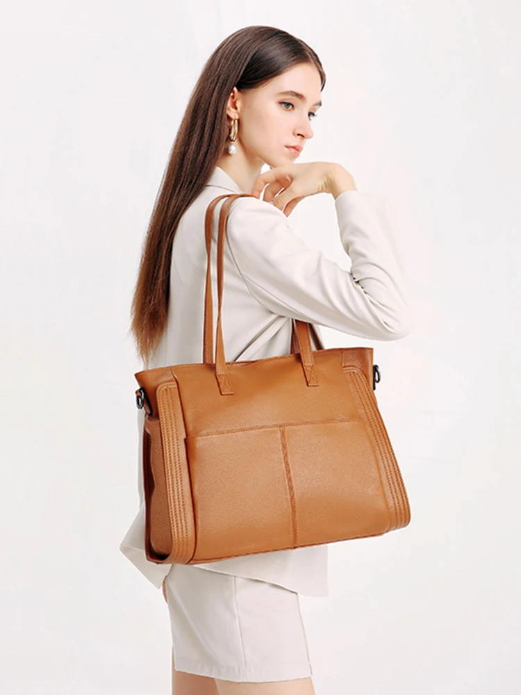 Zency Genuine Leather For Women Winter Large Capacity Shoulder Bag Laptop Handbag Retro Vintage Female Crossbody Top-handle Sac