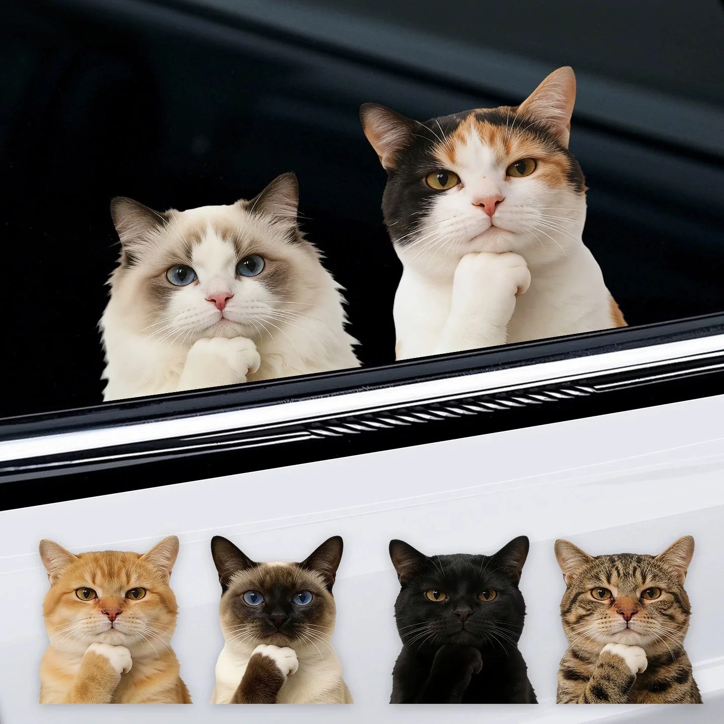 Cute Pet Car Stickers Thinking about Cats Cows Blue Cats Puppets Healing Fun Creative Rear Window Decals Q75