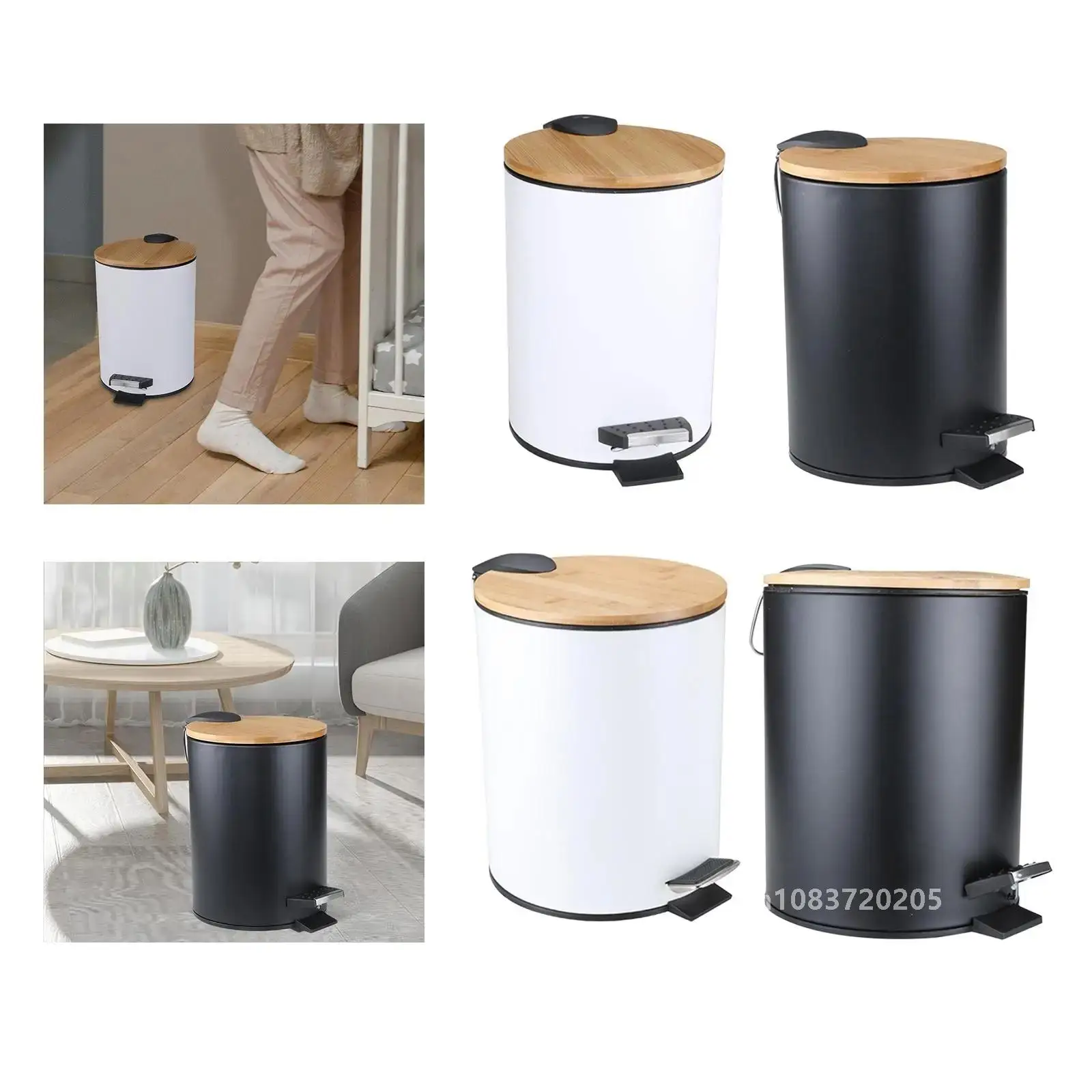 

Wooden Flip Round Step Bathroom Wastebasket Step Trash Can For Household Hotel Room Trash Can With Lid Waste Basket