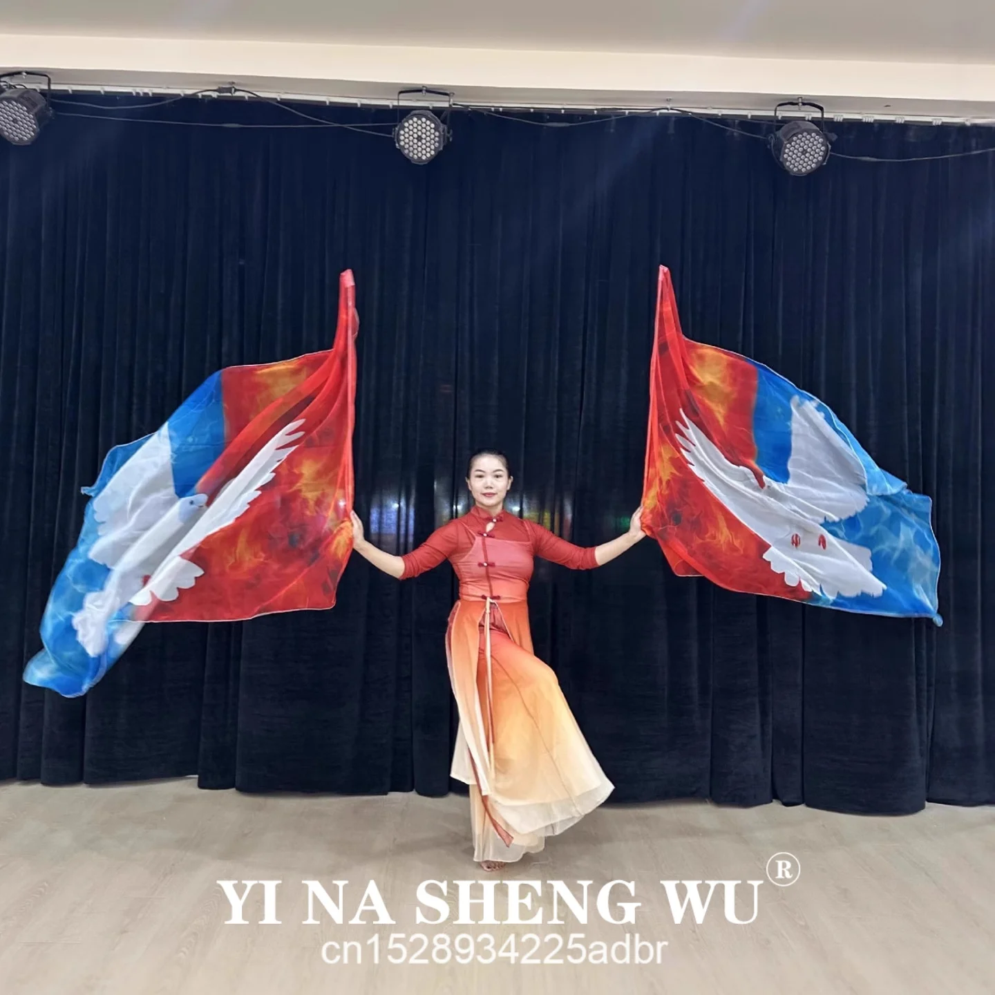 1 زوج من جديد الشيفون العلم الرقص الدعائم الثناء العلم المطبوعة الأبيض حمامة وشاح الأداء الدعائم نشاط الكنيسة الدعائم #5