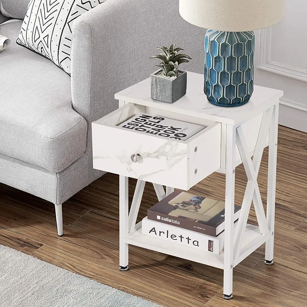 Mesita de noche alta elegante con cajón para dormitorio, sala de estar, oficina y dormitorio - Blanco