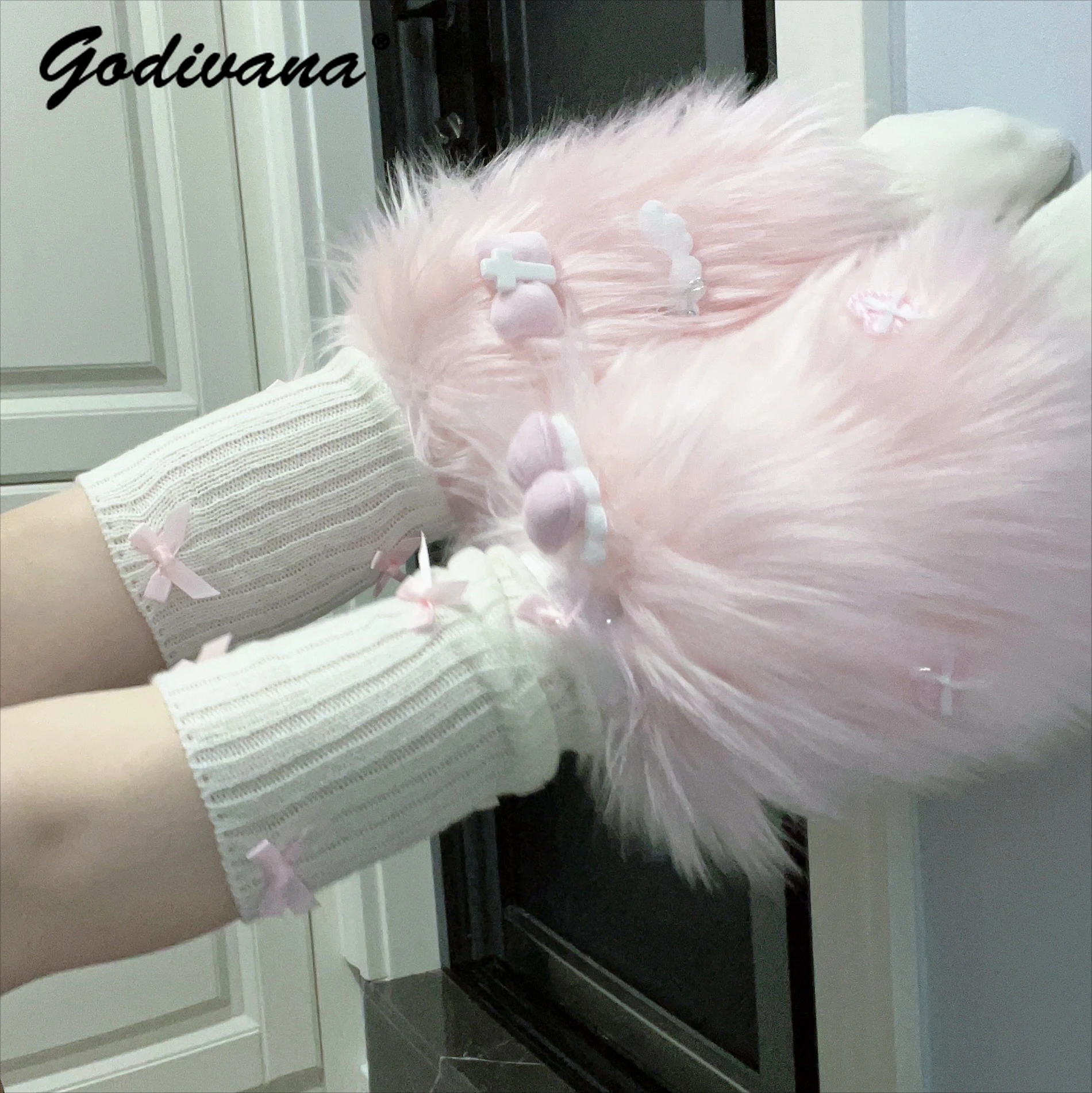 Original Handmade Long-haired Leg Cover New Winter Cute Girls Subculture Y2k Warm Furry Knitted Leg Warmer Women's Long Socks