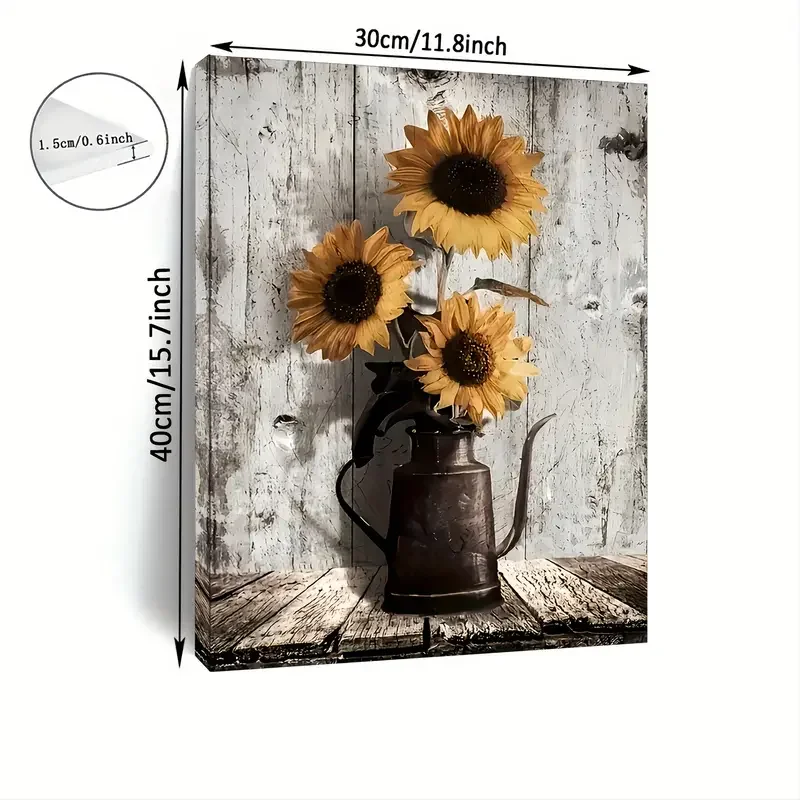 1pc No Framed Rustic Sunflower Canvas, Wall Art, Vintage Flower Picture Print, Farmhouse Wall Decor, Floral Pot Decorative P