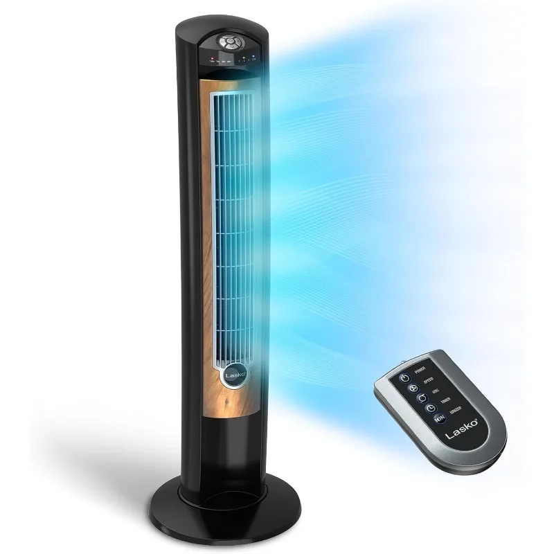 

Lasko Oscillating Tower Fan, Remote Control, Ionizer, 3 Speeds, Timer, for Bedroom, Office, Kitchen 42", Black, T42950