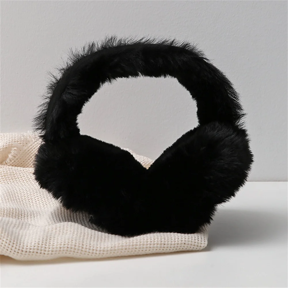 Winter Warm Folding Portable Earmuffs Fluffy Rabbit Fur Headphone Muffs Thickened Colorblocking Ear Cover Women's Cute Earlap