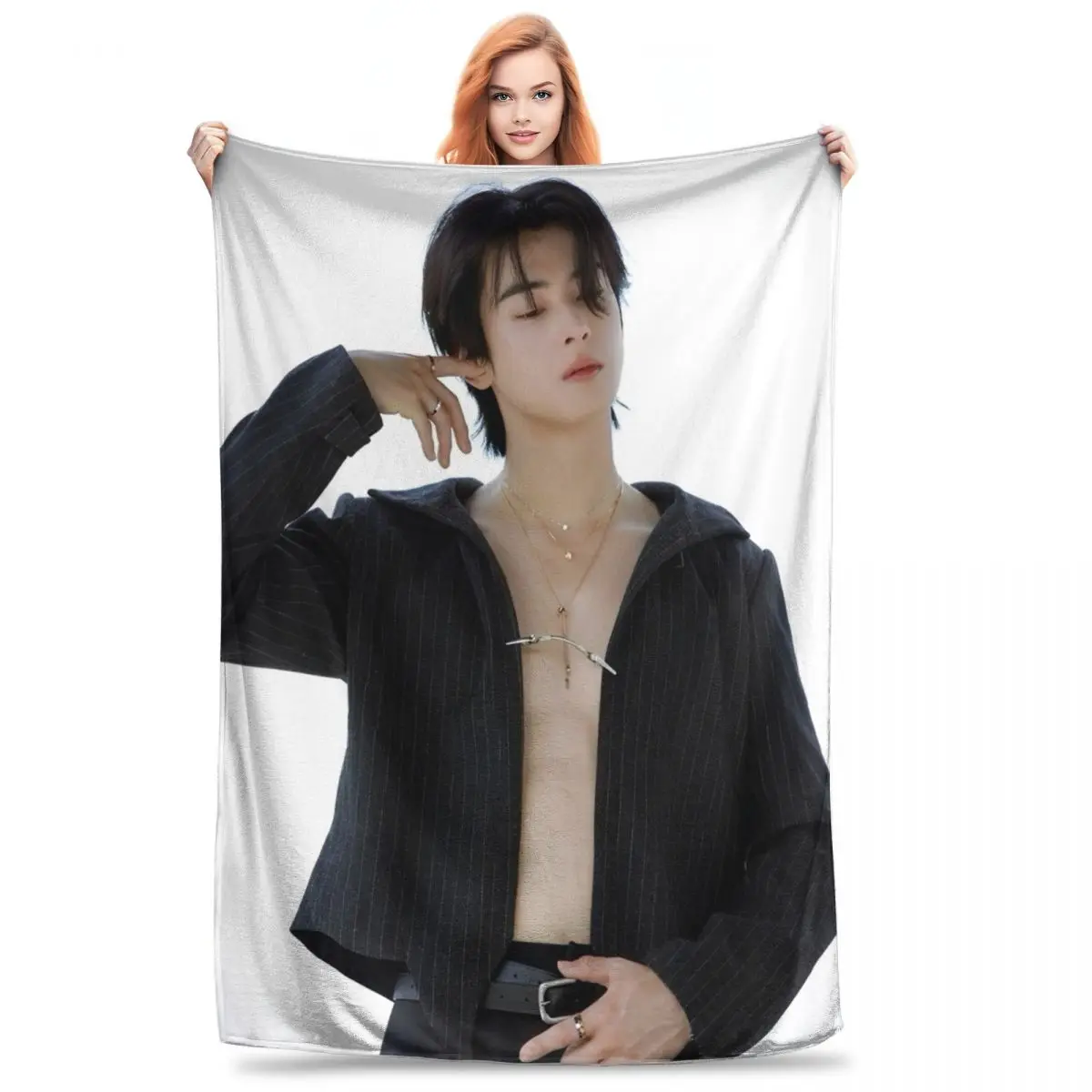 KPOP Cha EunWoo Blankets Velvet Printed Multifunction Ultra-Soft Throw Blankets for Bed Travel Bedding Throws