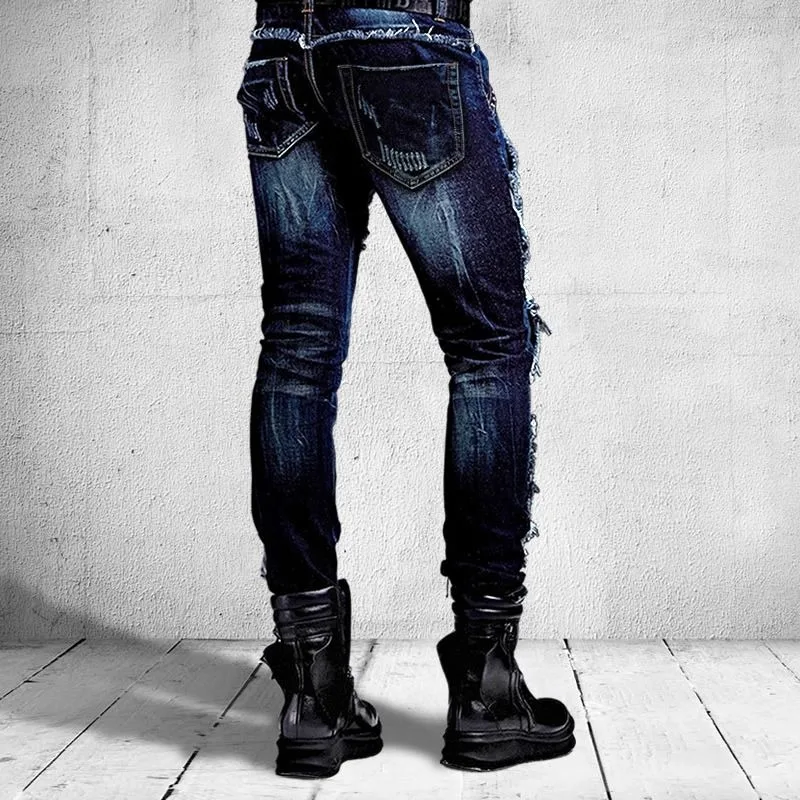 Light Luxury Men’s Street Fashion Blue Jeans,Korea Version Slim-fit Hip Hop Denim Pants,Trendy Punk Style Casual Jeans Pants;