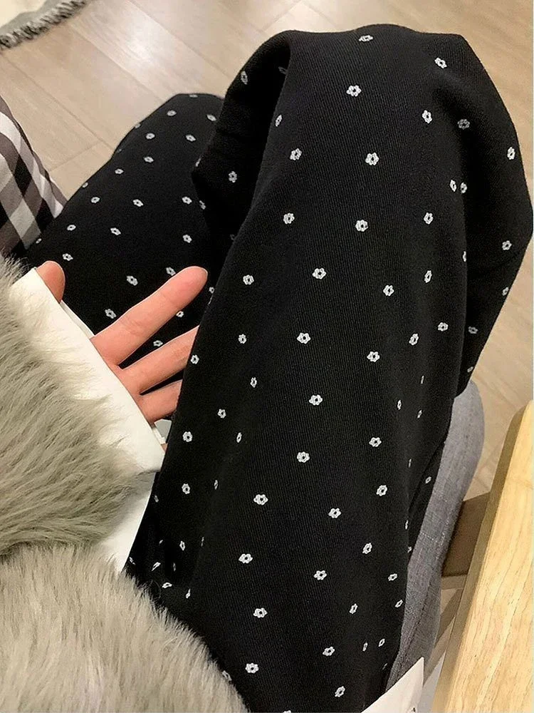 Black Polka-dot Jeans for Women Autumn Design High Waist Plus Size Loose Straight Fashion Slender Temperament Wide-leg Trousers