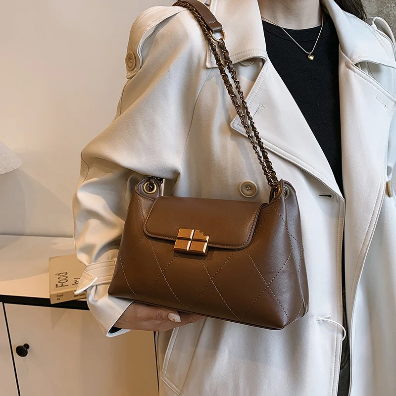 

2025 French Quilted Mini Bag - Candy Color Embroidered Crossbody Chain Purse, Chic Square Lock Shoulder Bag for Women
