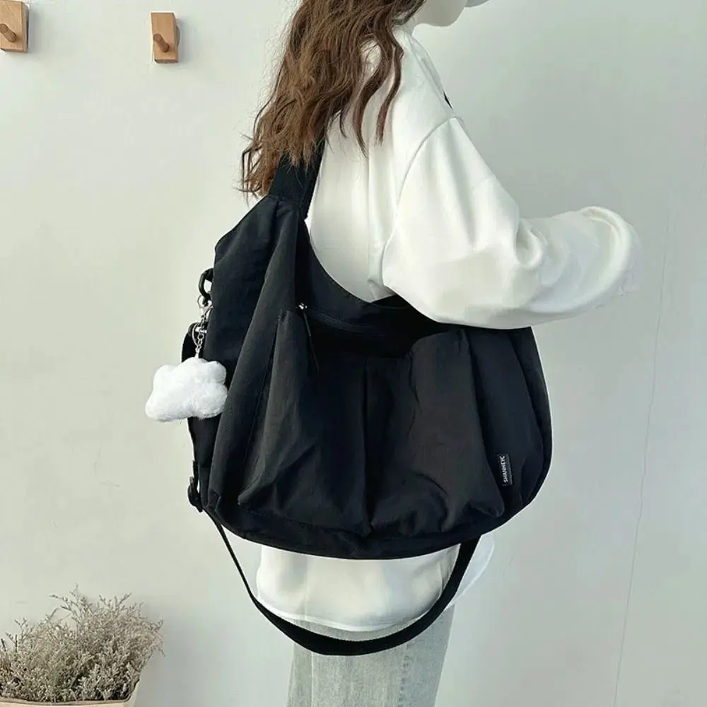 

Casual Oxford Cloth Shoulder Bag Large Capacity Solid Color Nylon Crossbody Bag Portable Handbag Lightweight Tote Bag Students