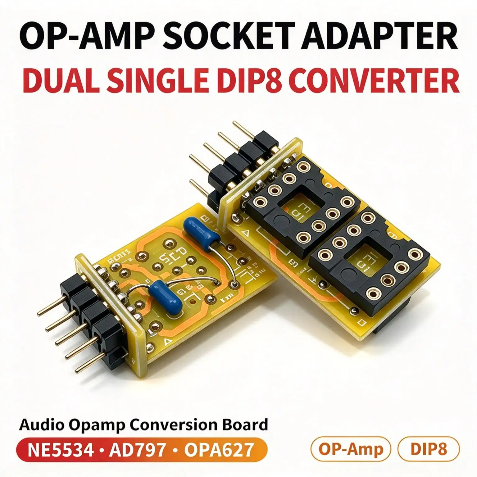 DYKB Dual Single DIP8 To Single Op-Amp Adapter Converter For NE5534 AD797 OPA627 Audio HiFi Preamp DAC CD Amplifier Upgrade