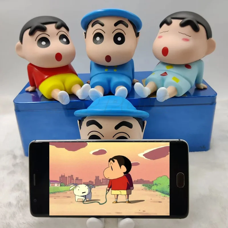 Crayon Shin-Chan Anime Figure Phone Holder Kawaii Desktop Ornaments Phone Support Mini Nohara Shinnosuke Decoration Toys Gifts