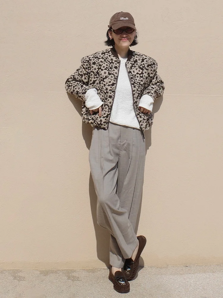 

INFFTRU Woolen Fabric Knight Pants Ladies Casual Harlan Trousers Spring 2023 Checkered Pattern Natural Waist Zipper