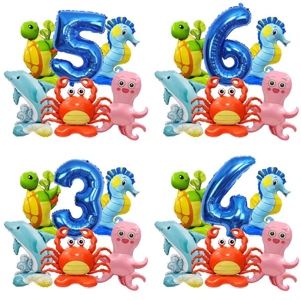 Unterwasserwelt-Thema Niedliche Meerestier-Ballons Haie Delfine Krabben Schildkröten Oktopus Geburtstagsparty-Deko Babyparty-Geschenke