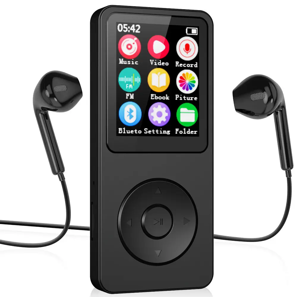 New 1.8-inch MP3, supports BT 5.0 FM radio, e-book reader, tape recorder, supports 128GB TF card, portable music player.