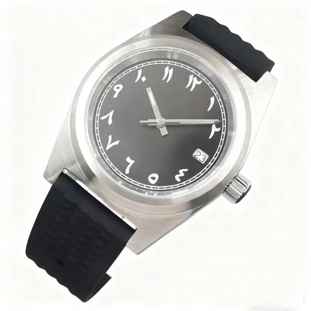 LOGO personalizzato Orologio da uomo automatico da 38 mm Cassa spazzolata Cinturino in caucciù con cristallo di zaffiro Orologi da uomo Orologio da polso meccanico NH35